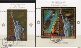 Apollo-Sojus 1975 Äquatorialguinea Blocks 178+180 O 15€ Freiheit-Statue Blocs Gold Ss Space Sheet Bf Equator.Africa - Estados Unidos