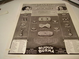 ANCIENNE PUBLICITE BIJOU BURMA MISTINGUETTE 1938 - Other & Unclassified