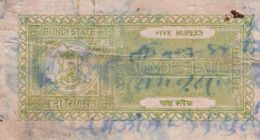 INDIA BUNDI PRINCELY STATE 5-RUPEES COURT FEE STAMP 1940-48 GOOD/USED - Bundi