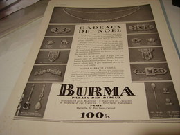 ANCIENNE PUBLICITE BIJOUX CADEAU DE NOEL BURMA  1930 - Other & Unclassified