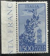 ITALY ITALIA REPUBBLICA 1955 1959 AIR MAIL POSTA AEREA CAMPIDOGLIO STELLE STARS LIRE 500 MNH - Poste Aérienne