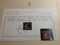 88136) Sicilia-Effigie Di Ferdinando II - 50 Grana Lacca Bruno N. 14 Usato  Certificato Di E.diena - Sizilien