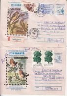 BIRDS, ROBIN, GREENFINCH, SPARROW, BLUE TIT, FIRECREST, REGISTERED COVER STATIONERY, ENTIER POSTAL, 5X, 1996, ROMANIA - Sparrows