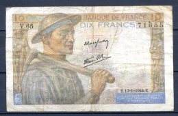 456-France Billet De 10 Francs 1944 E V65 - 10 F 1941-1949 ''Mineur''