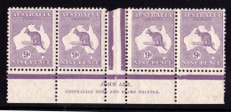Australia 1929 Kangaroo 9d Violet SMW Ash Imprint Strip Of 4 MH - MNH - Nuovi