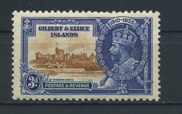 GILBERT  AND ELLICE  ISLANDS    1935    Silver  Jubilee  3d  Brown  And  Deep  Blue    MH - Gilbert- Und Ellice-Inseln (...-1979)
