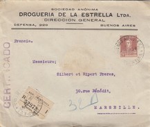 COVER ARGENTINA CERTIFICADO. DROGUERIA DE LA ESTRELLA BUENOS AIRES TO FRANCE - Briefe U. Dokumente