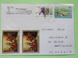 Hungary 2001 Cover Budapest To Slovakia - Paintings Contebasso - Flower - Fish - Lettres & Documents