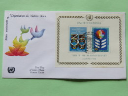 United Nations (New York) 1980 FDC Cover - 35 Anniversary Of UN - Birds - Flower - Souvenir Sheet - Lettres & Documents