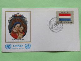 United Nations (New York) 1980 FDC Cover - Flags - Luxembourg - Painting Of Virgin And Child - UNICEF - Lettres & Documents