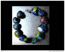 Bracelet Anciennes Perles De Verre Indiennes En Forme De Coeur / Old Indian Glass Beads Heart-shaped From India - Pulseras