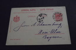 1038. Carte Postale Kingdom Of Serbia ,Belgrade- Neu Ulm Bayern 1889. - Prefilatelia