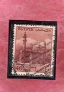 EGYPT EGITTO 1953 1956 1955 MOSCHEA MOSQUE OF SULTAN HASSAN 40m RED BROWN USATO USED OBLITERE' - Usados