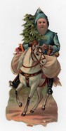 CHROMO Découpis Gaufrée Père Noël Cheval Sapins Jouets Cheval - Motivos De Navidad
