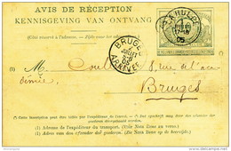 Avis De Réception Chemins De Fer Cachets Gare Et Poste LA HULPE 1905 Vers BRUGES  -- UU757 - Autres & Non Classés