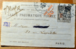 Carte Pneumatique  Fermée Chaplain 50c Taxe Réduite 30c - 2564 (?) CLPP - Paris Bureau Rue De Poissy - Rohrpost