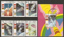 Cuba 1979 Mi# 2384-2389, Block 58 Used - Cosmonaut's Day / Space - Oblitérés