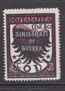 Italy-Colonies And Territories-Aegean General Issue-Rodi A 57 1944 Air Mail  Wing Pro War Victims 80c + 2 Lire Black And - General Issues
