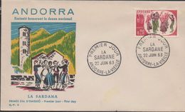 3161  FDC Andorra Andorre La Vielle, La Sardane 1963 , La Sardana - Brieven En Documenten