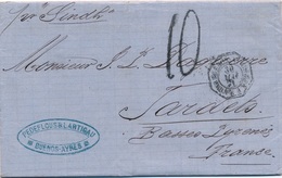 Lettre Buenos-Aires Argentine Cachet Maritime Taxe 10 Pour La France Par Sindh - Lettres & Documents