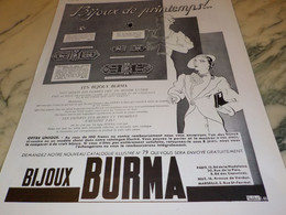 ANCIENNE PUBLICITE BIJOUX DE PRINTEMPS BURMA 1935 - Other & Unclassified