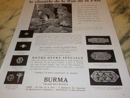 ANCIENNE PUBLICITE DIAMANTS BURMA 1933 - Other & Unclassified