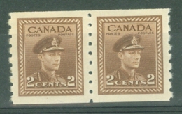 Canada: 1942/48   War Effort  [Coil]  SG390    2c   [Imperf X Perf: 8]   MNH Pair - Unused Stamps