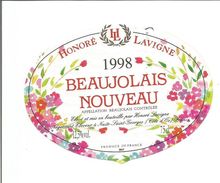 Etiquette De VIN FRANCAIS - BEAUJOLAIS NOUVEAU " Honoré Lavigne 1998 " - Fleurs