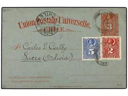 CHILE. Sc.38, 28. 1897. SANTIAGO A SUCRE (Bolivia). Entero Postal De 3 Cts. Carmín Con Franqueo Adicional De 2 Cts. Carm - Autres & Non Classés