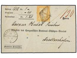 SUIZA. 1856. FRAUEFELD To DIESSENHOFEN. 20 Rp. Orange, Large Margins. VERY FINE. - Autres & Non Classés