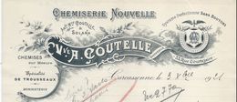 Chemiserie Nouvelle / Spécialité De Trousseaux / Veuve A Coutelle /rue Courtejaire / Carcassonne/ 1921         FACT218 - Textile & Clothing