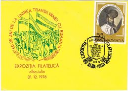 25408. Carta Exposicion ALBA IULIA (Rumania) 1978. 60 Aniversario Union Transilvania - Cartas & Documentos