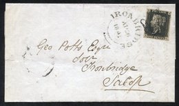 1841 April 24th Cover From Longton To Ironbridge, Franked Pl.6 HE, Large Margined Example, Tied Black MC, Ironbridge C.d - Other & Unclassified