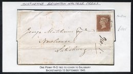 1843 Cover To Salisbury With Neat Four Margin 1d Red, Cancelled By A Light Strike Of The Distinctive & Scarce BRIGHTON M - Other & Unclassified