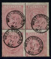 1867-83 Wmk Maltese Cross 5s Rose Pl.1 VFU Block Of Four Each With 'West Strand' C.d.s. For Dec 17.71, Centred Low To Le - Other & Unclassified