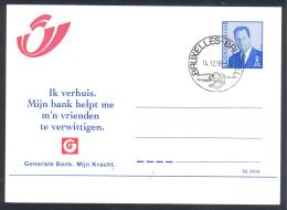 Belgium 1997 Postal Stationery Card: NL9414 Variety - Dutch Language;  Change Adress Card; Generale Bank - Avis Changement Adresse