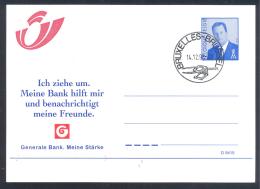 Belgium 1997 Postal Stationery Card: D9415 Variety - German Language;  Change Adress Card; Generale Bank - Adreswijziging