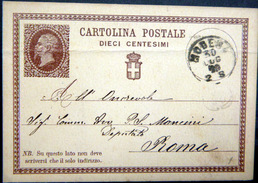 MODENA  CARTOLINA POSTALE DIECI CENTESIMI TIMBRE IMPRIME ET CACHET 1875 - Ganzsachen