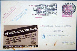 BELGIQUE  CARTE POSTALE PUBLICITAIRE ILLUSTREE ACHETEZ AUX PRIX NORMAUX  ENTIER POSTAL 1948 CACHETS ET FLAMME - Collections & Lots