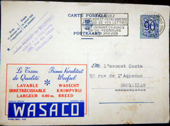 BELGIQUE  CARTE POSTALE PUBLICITAIRE ILLUSTREE TISSU WASACO DE QUALITE  ENTIER POSTAL 1952 CACHETS ET FLAMME - Collections & Lots