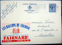 BELGIQUE CARTE POSTALE PUBLICITAIRE ILLUSTREE CONFISERIE BALLONS DE TOURNAI FAIGNARD  ENTIER POSTAL 1952 CACHETS  FLAMME - Sammlungen & Sammellose