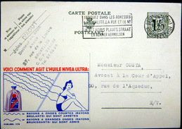 BELGIQUE CARTE POSTALE PUBLICITAIRE ILLUSTREE NIVEA HUILE SOLAIRE COSMETIQUE   ENTIER POSTAL 1953 CACHETS  FLAMME - Sammlungen & Sammellose