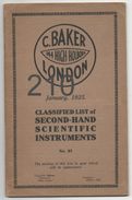 C. BAKER LONDON: CLASSIFIED LIST Of SECOND - HAND SCIENTIFIC INSTRUMENTS (1925) - Wissenschaften