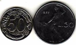 Italy 2 X 50 Lire 1977 R + 1996 R - 50 Liras