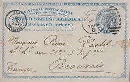 1897 REPLY CARD Two Cents → Card From New York To Beauvais France - ...-1900
