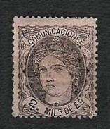 SPAGNA 1870 - Testa Allegorica Della Spagna - 2 M.negro S. Salmon - MH - Yt:ES 103 - Unused Stamps