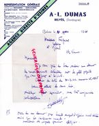 24 - BELVES- LETTRE MANUSCRITE SIGNEE A.L. DUMAS- DROGUERIE QUINCAILLERIE- ESTOCO- ABRASIFS-TOLERIE-1941 - Perfumería & Droguería