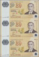 02908 Singapore / Singapur: Set Of 3 Uncut Notes 20 Dollars 2007 P. 53 In Condition: UNC. - Singapore