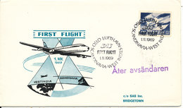 Norway First SAS Flight Cover Oslo - West Indies 1-11-1969 Sent To Bridgetown - Briefe U. Dokumente