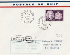 Poitiers à Nantes - 1er Vol 1968 - Aéropostale De Nuit - 1960-.... Brieven & Documenten